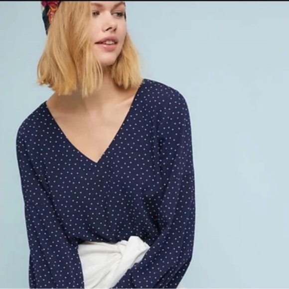 *EUC* Anthropologie x Maeve Pernille Tie-Sleeve Polka Dot Blouse, Size Small - Picture 2 of 10